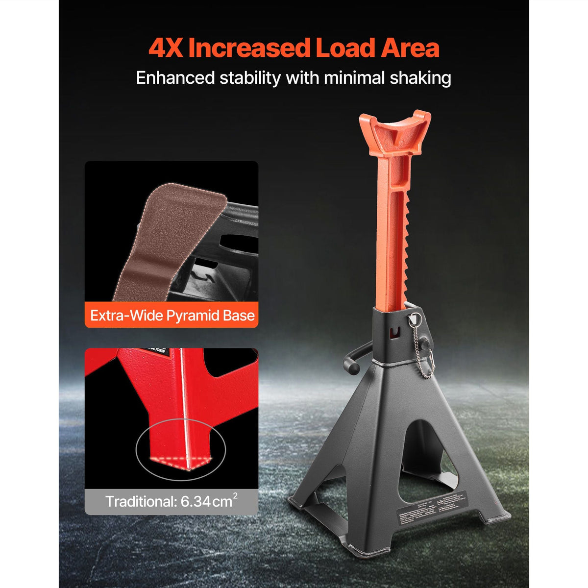Jack Stands, 6 Ton (13,000 lbs) Capacity, 14.6-22.8 in Adjustable Height, Heavy Duty Steel Jack Auto Stands with Double Locking, for Lifting RV, Small Truck, Car, SUV, 1 Pair, Black and Orange