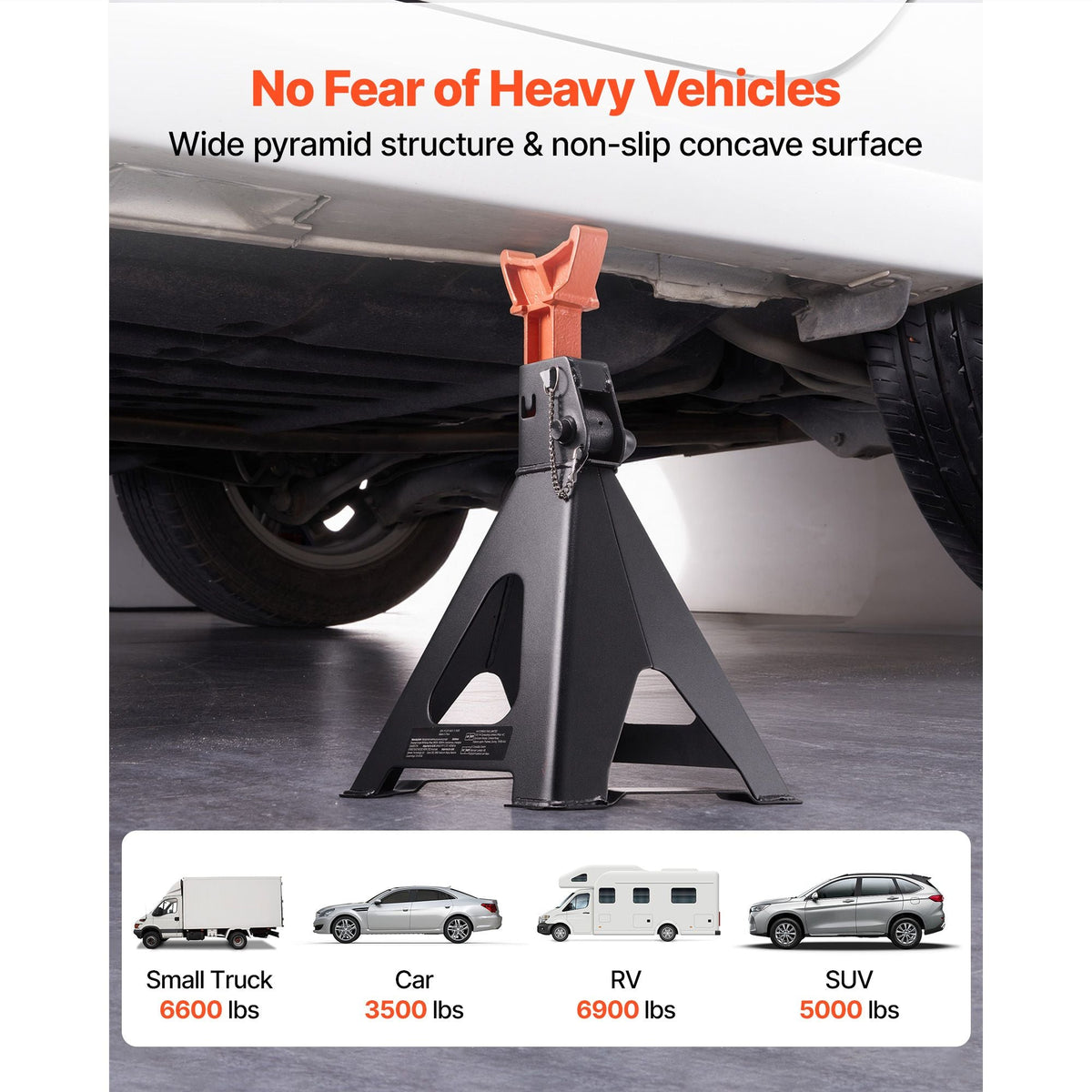 Jack Stands, 6 Ton (13,000 lbs) Capacity, 14.6-22.8 in Adjustable Height, Heavy Duty Steel Jack Auto Stands with Double Locking, for Lifting RV, Small Truck, Car, SUV, 1 Pair, Black and Orange
