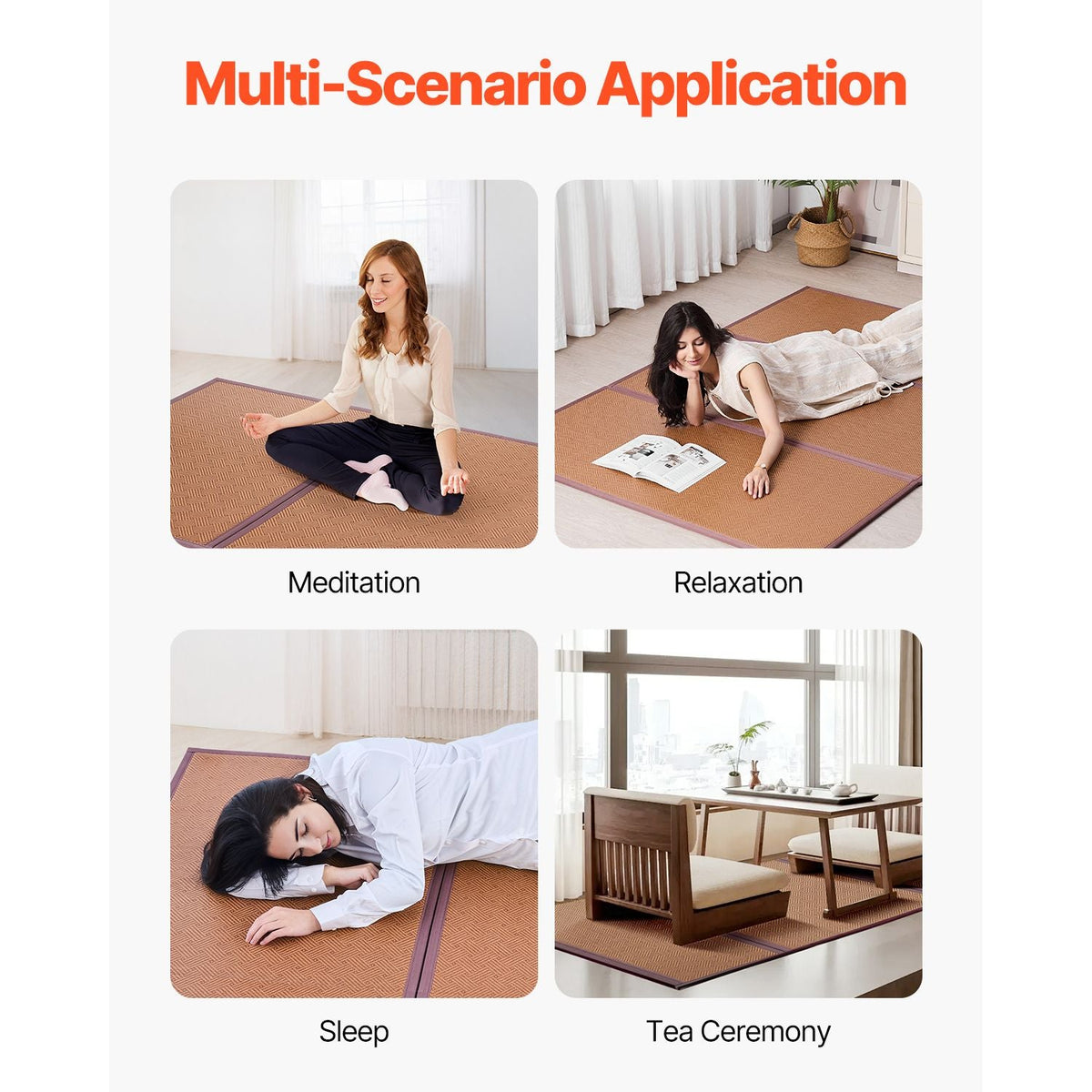 Japanese Tatami Mat, 80 x 55 in Foldable Handwoven Natural Rattan Tatami Mat, Non-Slip & Easily Cleaned Japanese Tatami Floor Mat, Summer Breathable Sleeping Mat for Meditation Yoga Relaxation