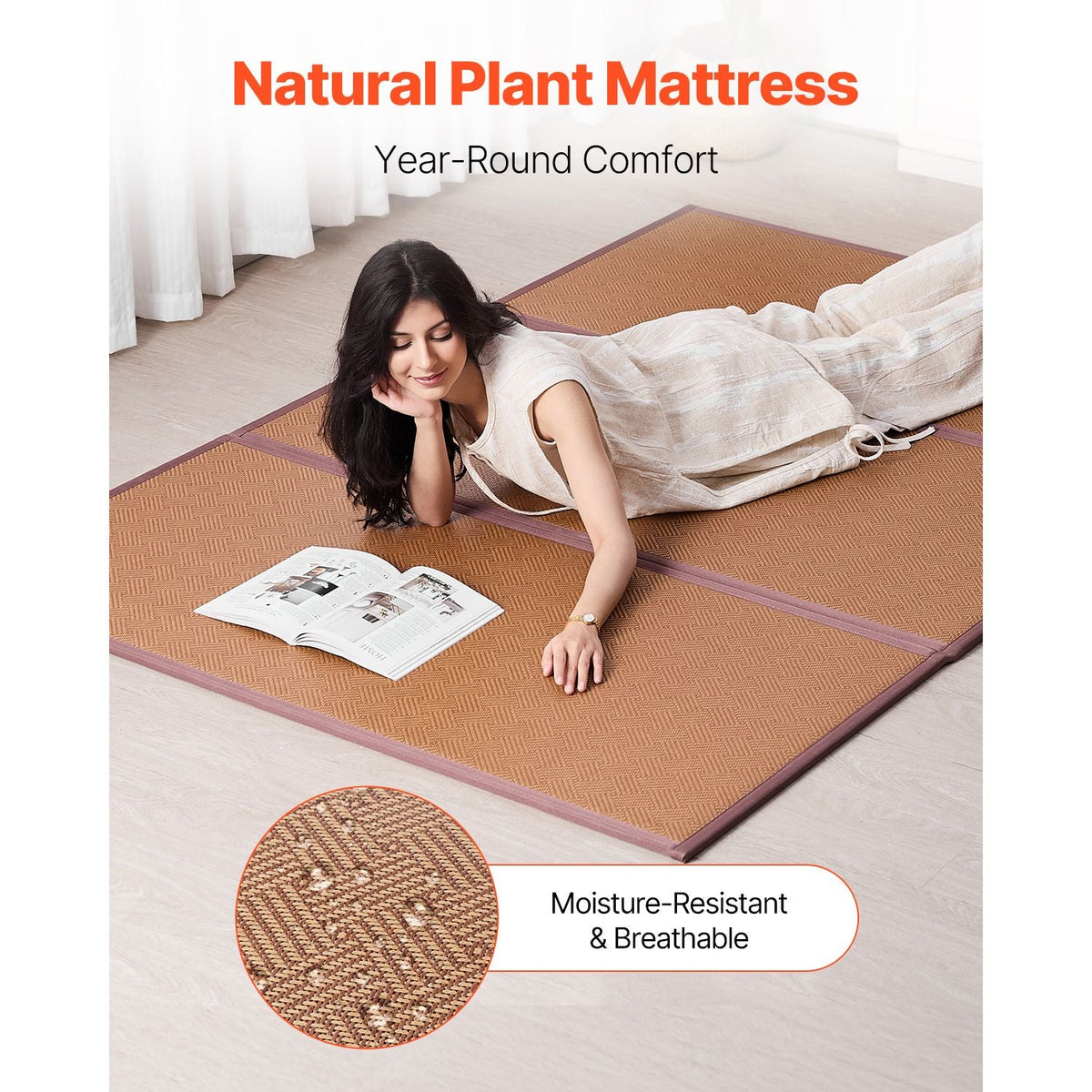 Japanese Tatami Mat, 80 x 55 in Foldable Handwoven Natural Rattan Tatami Mat, Non-Slip & Easily Cleaned Japanese Tatami Floor Mat, Summer Breathable Sleeping Mat for Meditation Yoga Relaxation