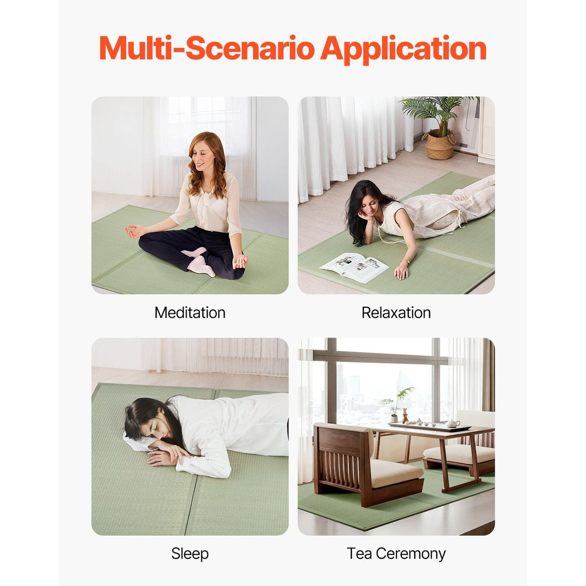 Japanese Tatami Mat, King Size Foldable Japanese Tatami Mattress( Natural Rush Grass), Japanese Floor Mattress with Backing & Fresh Scent, Futon Mattress for Sleeping Meditation Yoga