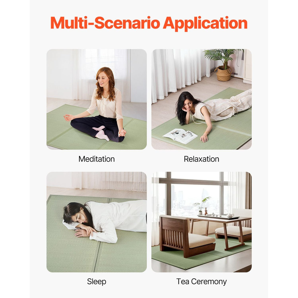 Japanese Tatami Mat, Queen Size Foldable Japanese Tatami Mattress( Natural Rush Grass), Japanese Floor Mattress with Non-Slip Backing & Fresh Scent, Futon Mattress for Sleeping Meditation Yoga
