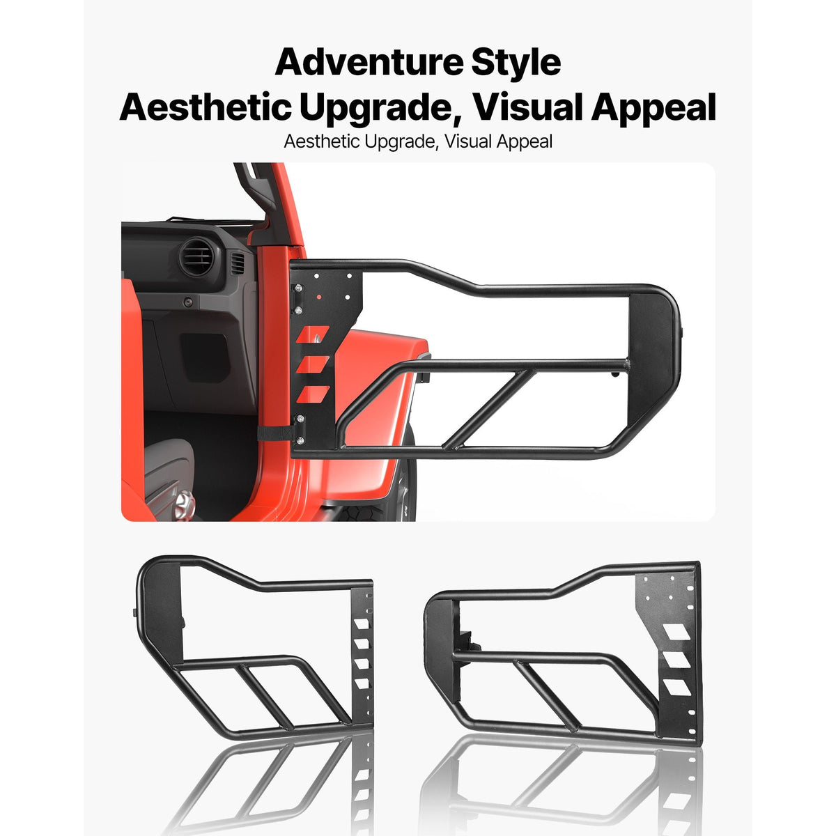 Jeep Tube Doors, 4-Door, Compatible with 2007-2018 Jeep Wrangler JK Unlimited, Alloy Steel Off Road Front & Rear Tubular Half Doors with Storage Bag, Rubber Pads, Heavy-Duty Hinges and OE Latch