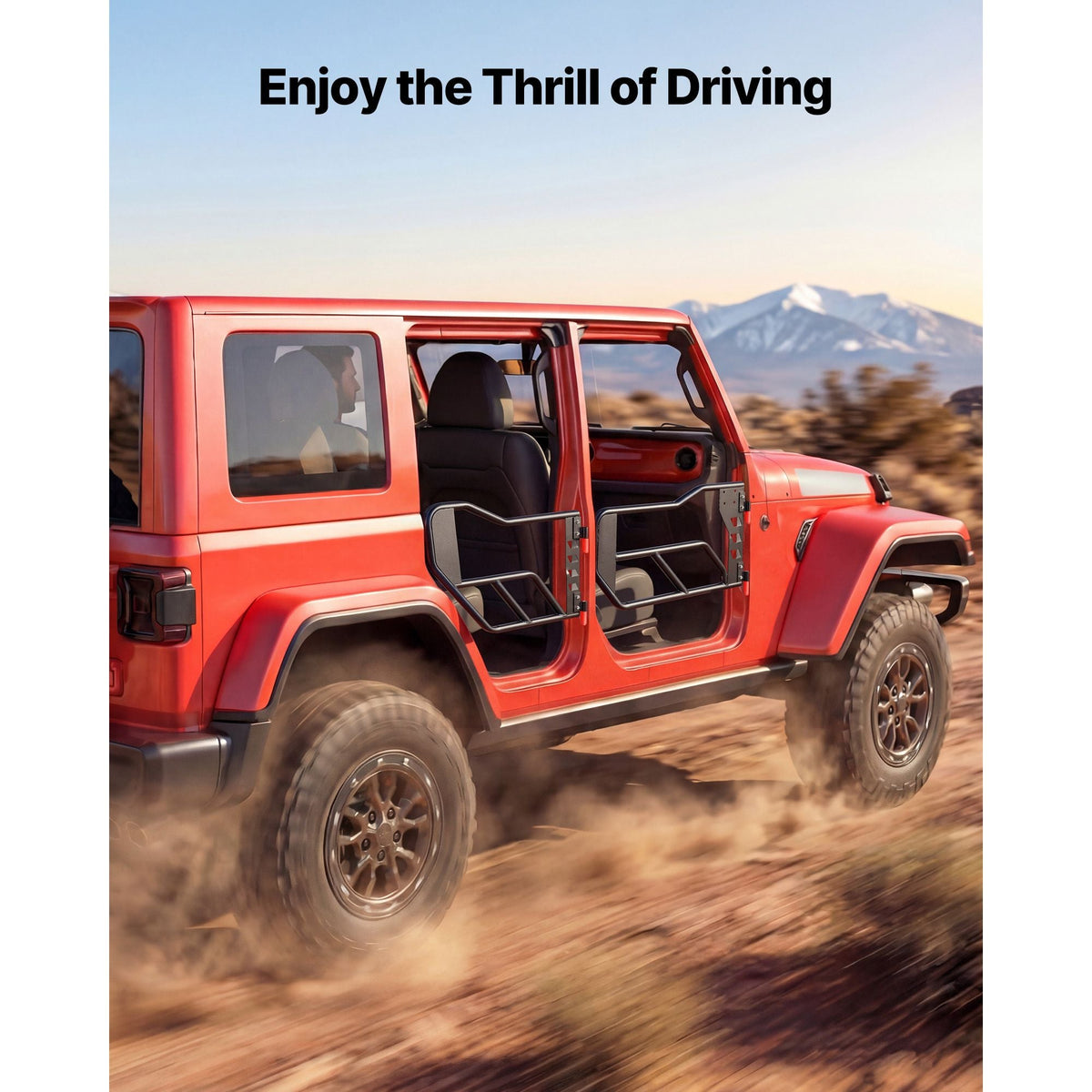 Jeep Tube Doors, 4-Door, Compatible with 2007-2018 Jeep Wrangler JK Unlimited, Alloy Steel Off Road Front & Rear Tubular Half Doors with Storage Bag, Rubber Pads, Heavy-Duty Hinges and OE Latch