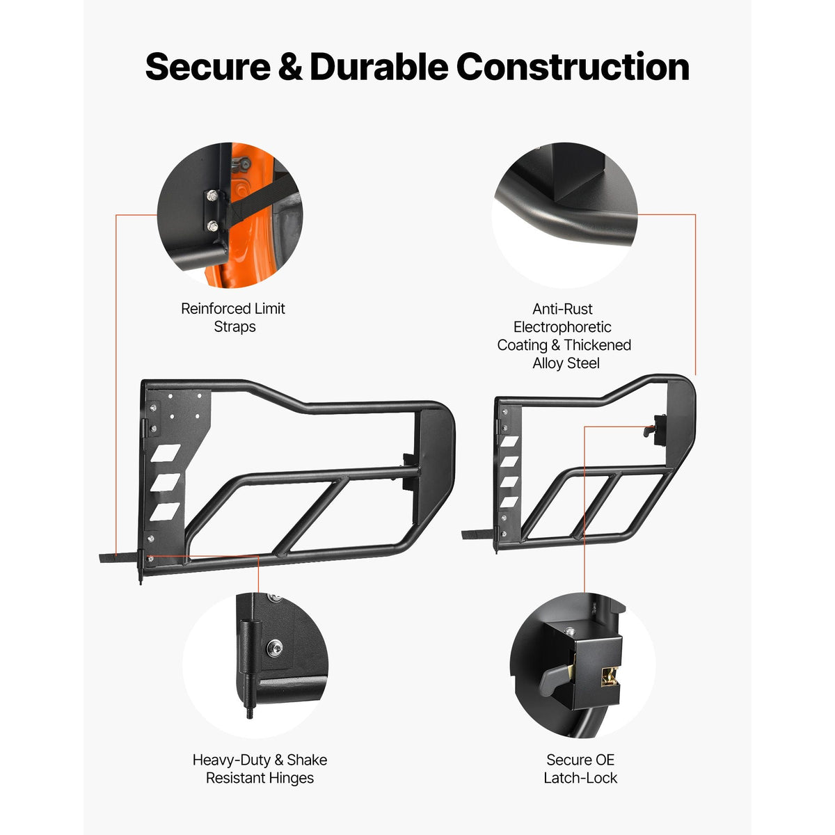 Jeep Tube Doors, 4-Door, Compatible with 2007-2018 Jeep Wrangler JK Unlimited, Alloy Steel Off Road Front & Rear Tubular Half Doors with Storage Bag, Rubber Pads, Heavy-Duty Hinges and OE Latch