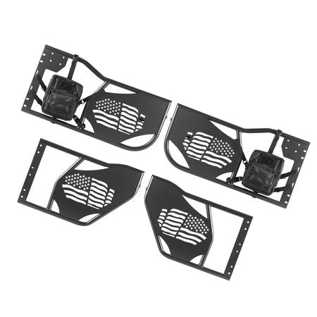 Jeep Tube Doors, 4-Door, Compatible with 2007-2018 Jeep Wrangler JK Unlimited, Steel Off Road Front & Rear Tubular Half Doors with DOT Certified Side View Mirrors, Storage Bag and Rubber Pads