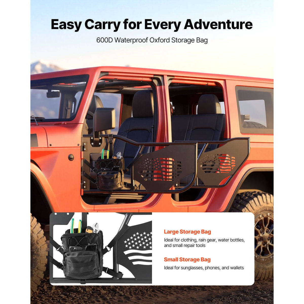 Jeep Tube Doors, 4-Door, Compatible with 2007-2018 Jeep Wrangler JK Unlimited, Steel Off Road Front & Rear Tubular Half Doors with DOT Certified Side View Mirrors, Storage Bag and Rubber Pads