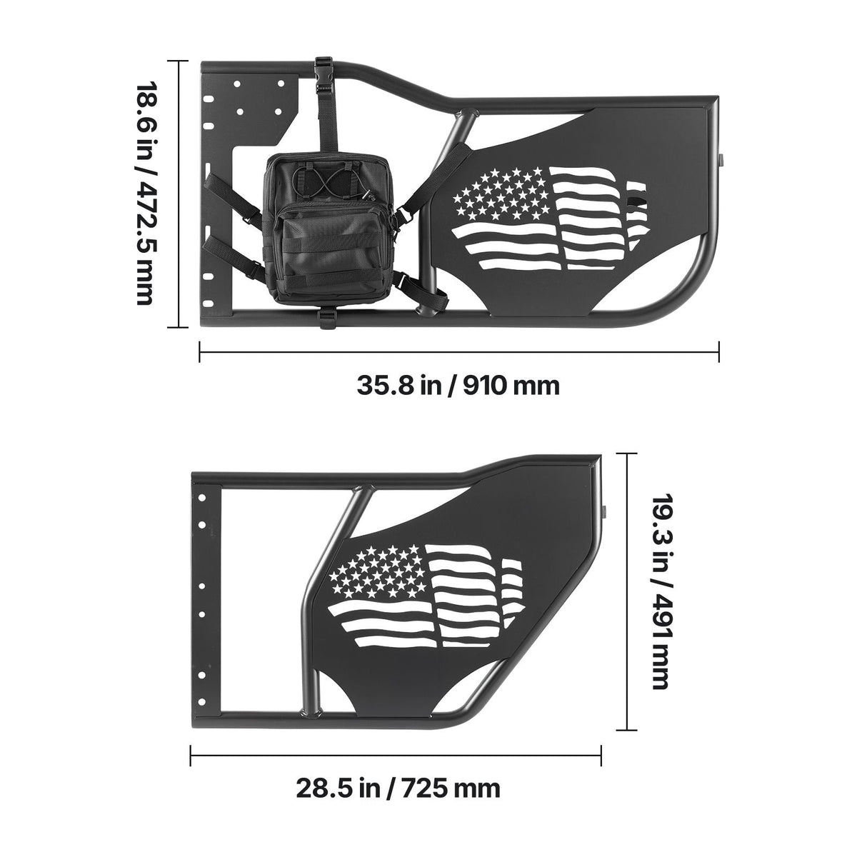 Jeep Tube Doors, 4-Door, Compatible with 2007-2018 Jeep Wrangler JK Unlimited, Steel Off Road Front & Rear Tubular Half Doors with DOT Certified Side View Mirrors, Storage Bag and Rubber Pads