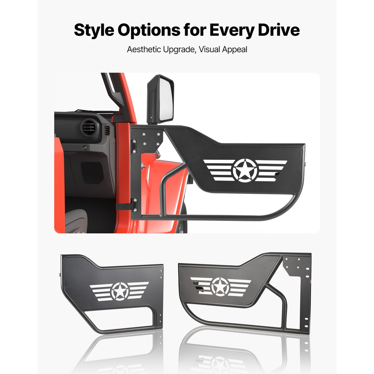 Jeep Tube Doors, 4-Door, Compatible with 2018-2026 Jeep Wrangler JL JLU & Gladiator JT 4XE, Steel Off Road Front & Rear Tubular Half Doors with DOT Certified Side View Mirrors