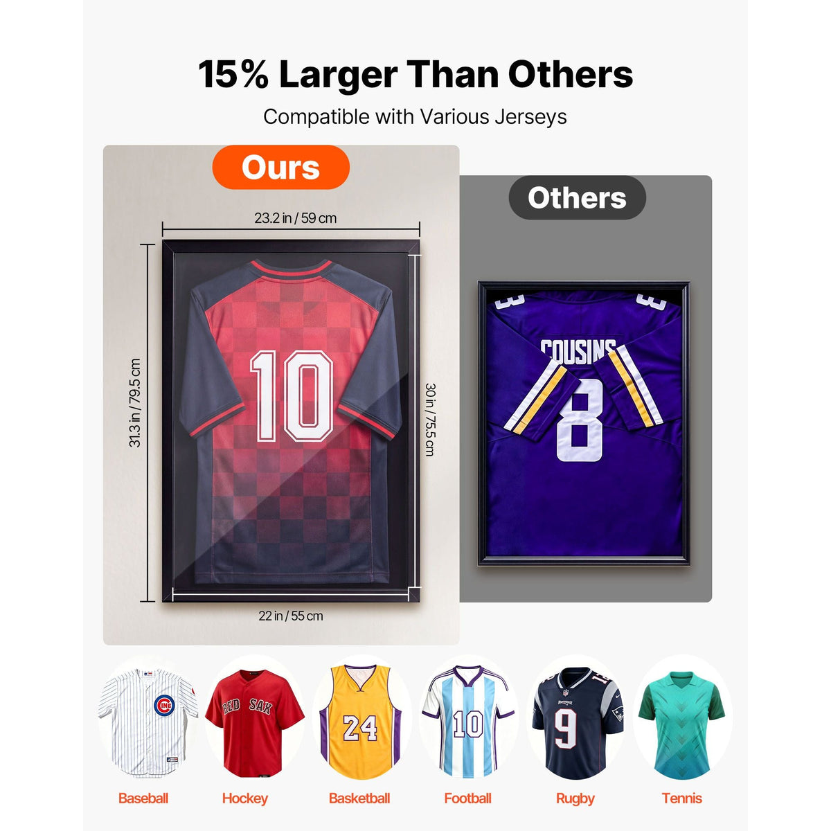 Jersey Frame Display Case, 31.3 x 23.2 in, Wooden Sport Jersey Shadow Box with 98% UV Protection PC Panel and Hanger, Magnetic Lock, for Baseball Basketball Football Hockey Shirt Uniform, 2 Pack