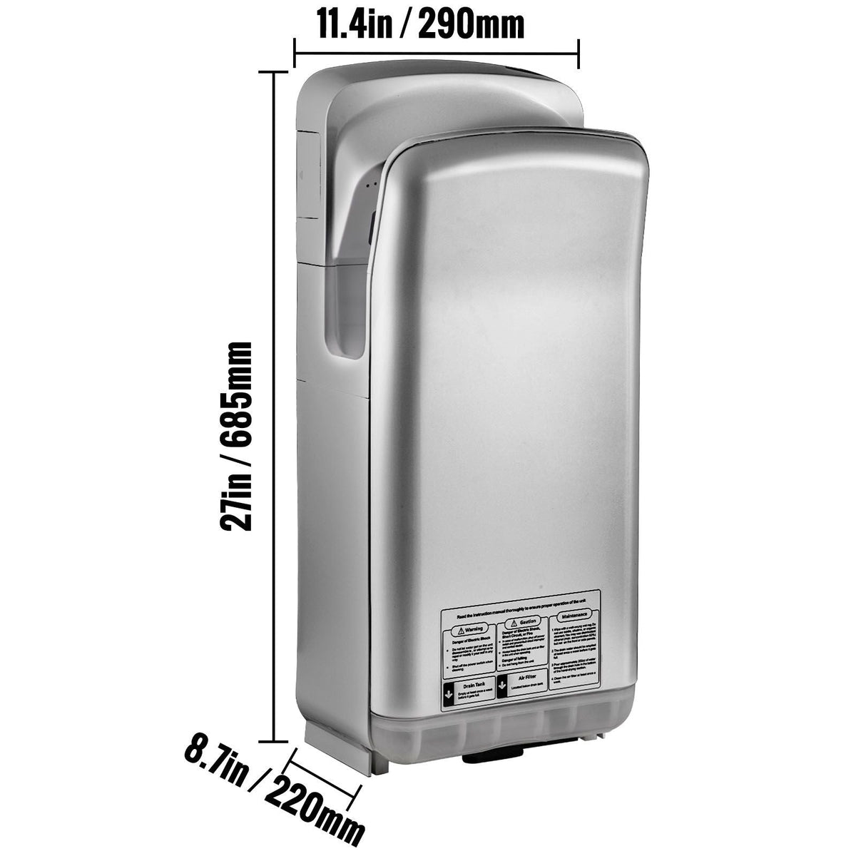 Jet Hand Dryer, Premium Electric Commercial Blade Hand Dryer, ABS Air Dryer Hand with HEPA Filtration Wall Mount Hand Dryer, 1600W 110V Vertical Hand Dryer, High-Speed Automatic Infrared Silver