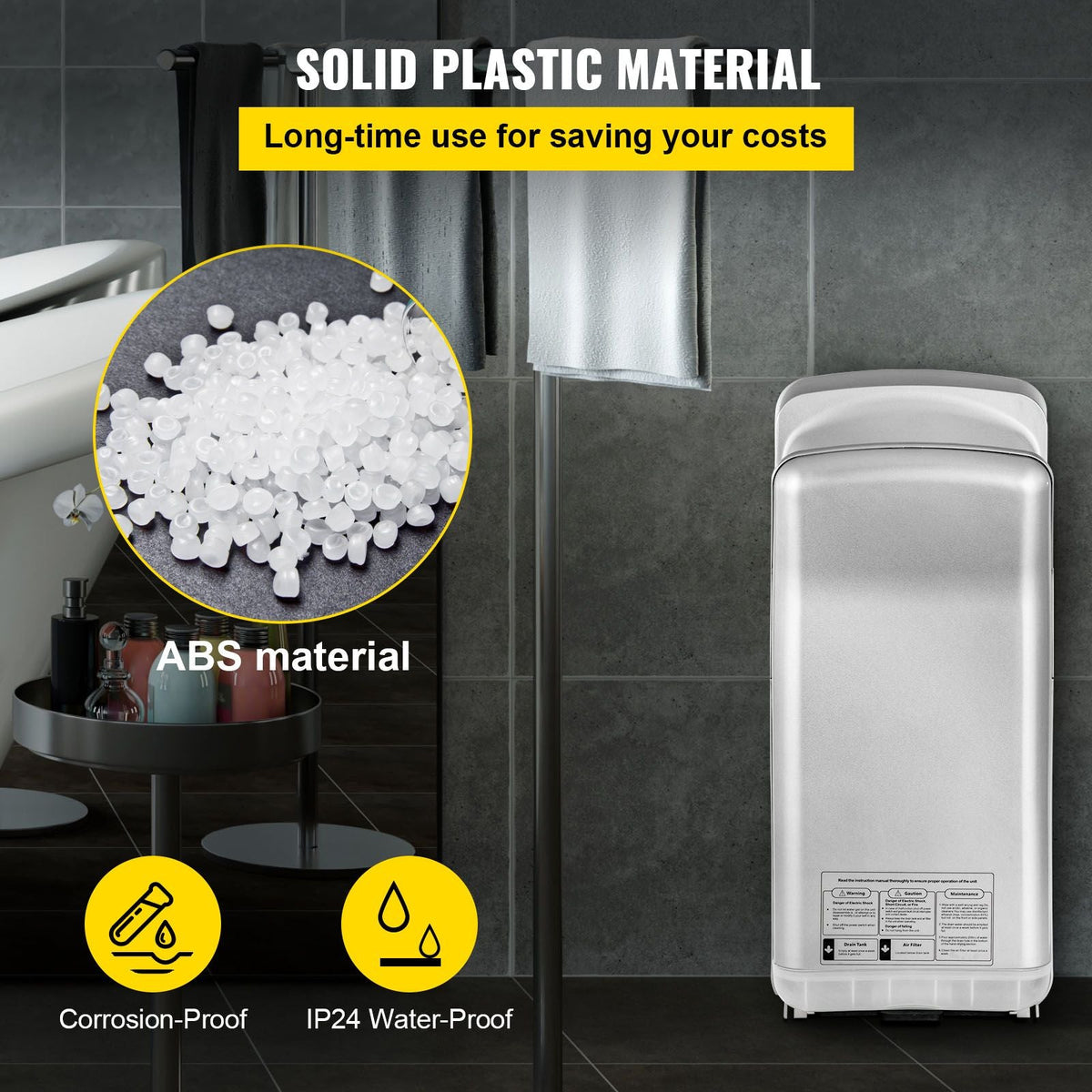 Jet Hand Dryer, Premium Electric Commercial Blade Hand Dryer, ABS Air Dryer Hand with HEPA Filtration Wall Mount Hand Dryer, 1600W 110V Vertical Hand Dryer, High-Speed Automatic Infrared Silver