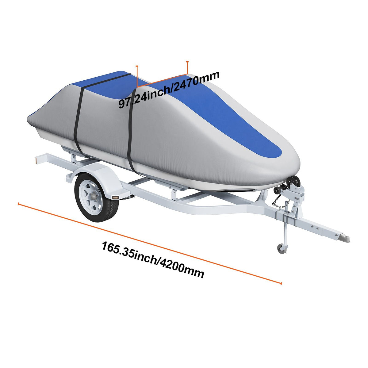 Jet Ski Cover, 126"-135" Trailerable Waterproof PWC Cover, Heavy-duty 600D Marine Grade PU Oxford Fabric, UV Resistant Seadoo Cover with Buckle Straps, Personal Watercraft Covers, Grey+Blue