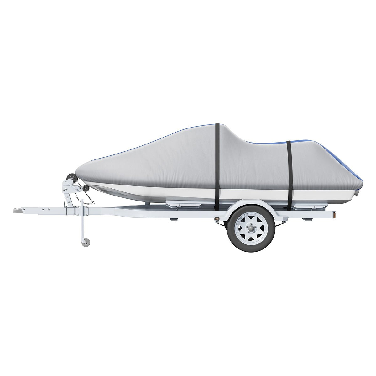 Jet Ski Cover, 126"-135" Trailerable Waterproof PWC Cover, Heavy-duty 600D Marine Grade PU Oxford Fabric, UV Resistant Seadoo Cover with Buckle Straps, Personal Watercraft Covers, Grey+Blue