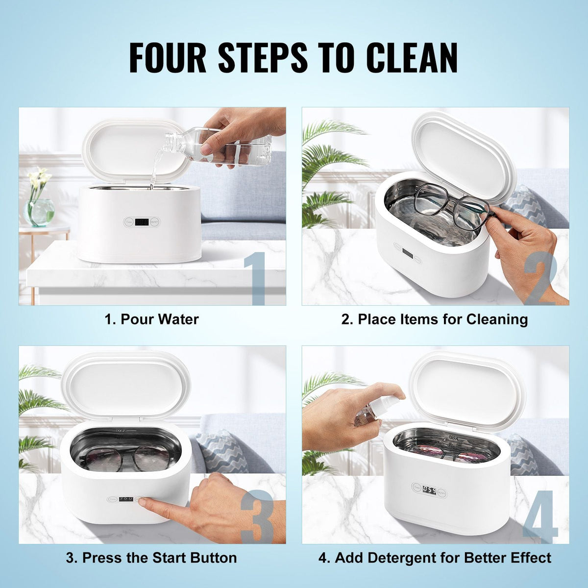 Jewelry Cleaner Ultrasonic Machine, Ultrasonic Cleaner Machine Portable 22oz (650ml) with 5 Digital Timer, Sonic Jewelry Cleaner with 2 Cleaning Baskets for Eyeglasses, Watches, Dentures, Rings