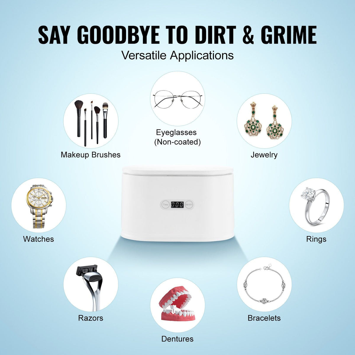Jewelry Cleaner Ultrasonic Machine, Ultrasonic Cleaner Machine Portable 22oz (650ml) with 5 Digital Timer, Sonic Jewelry Cleaner with 2 Cleaning Baskets for Eyeglasses, Watches, Dentures, Rings
