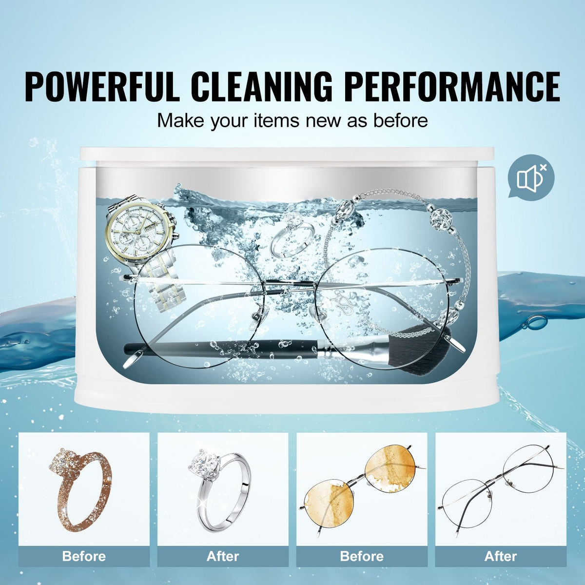 Jewelry Cleaner Ultrasonic Machine, Ultrasonic Cleaner Machine Portable 22oz (650ml) with 5 Digital Timer, Sonic Jewelry Cleaner with 2 Cleaning Baskets for Eyeglasses, Watches, Dentures, Rings