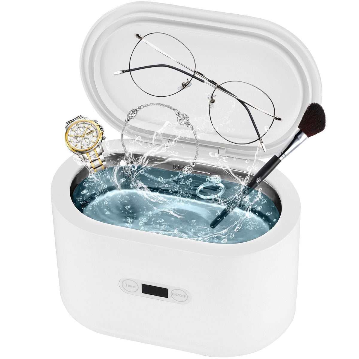 Jewelry Cleaner Ultrasonic Machine, Ultrasonic Cleaner Machine Portable 22oz (650ml) with 5 Digital Timer, Sonic Jewelry Cleaner with 2 Cleaning Baskets for Eyeglasses, Watches, Dentures, Rings