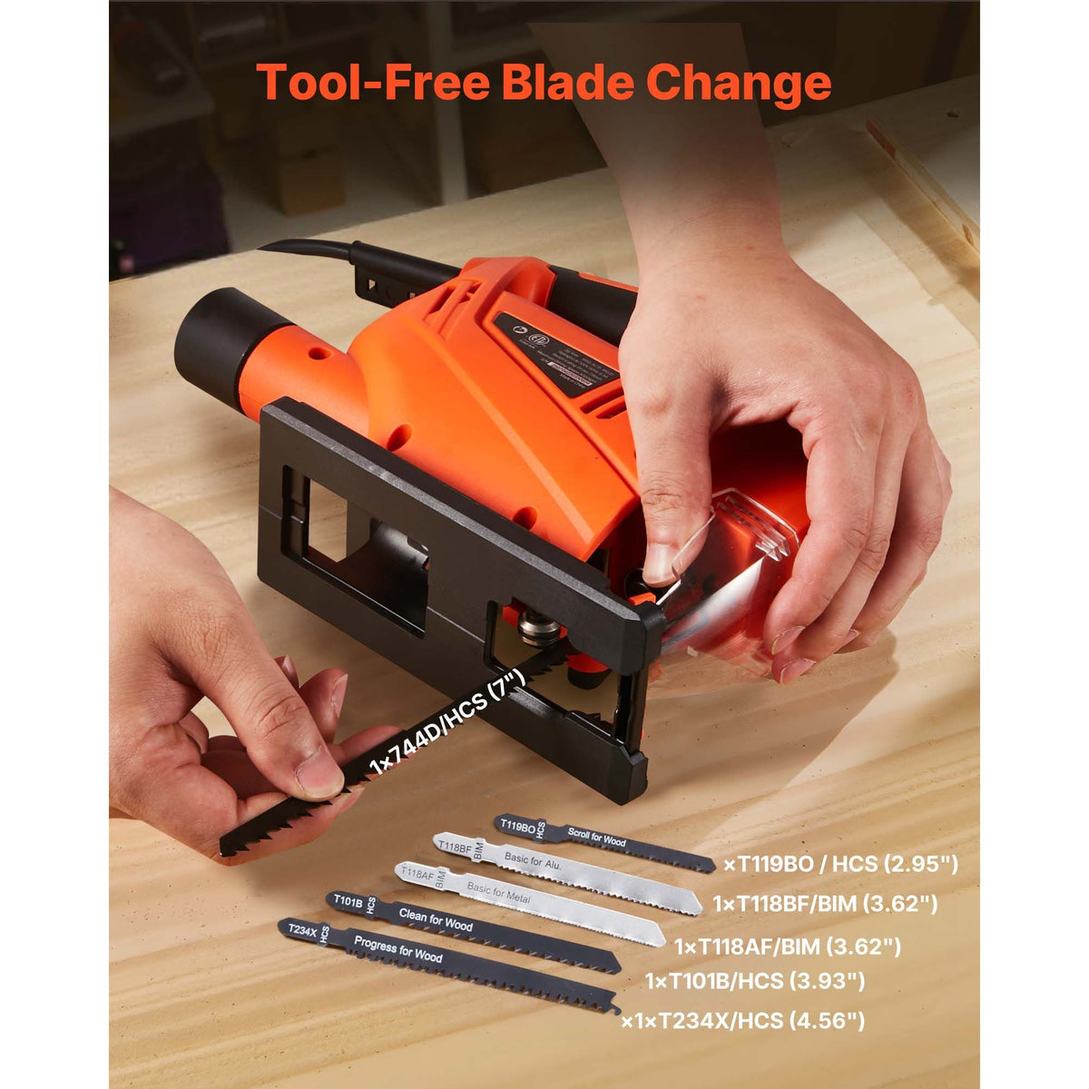 Jig Saw, 6.5 Amp, 3000 SPM Blade Speed, Electric Jigsaw with 6 pcs Blades, LED Light, 6 Variable Speed, 0- 45° Bevel Cuts, 4 Orbital Settings for Straight/Circle Cutting, for Wood and Metal