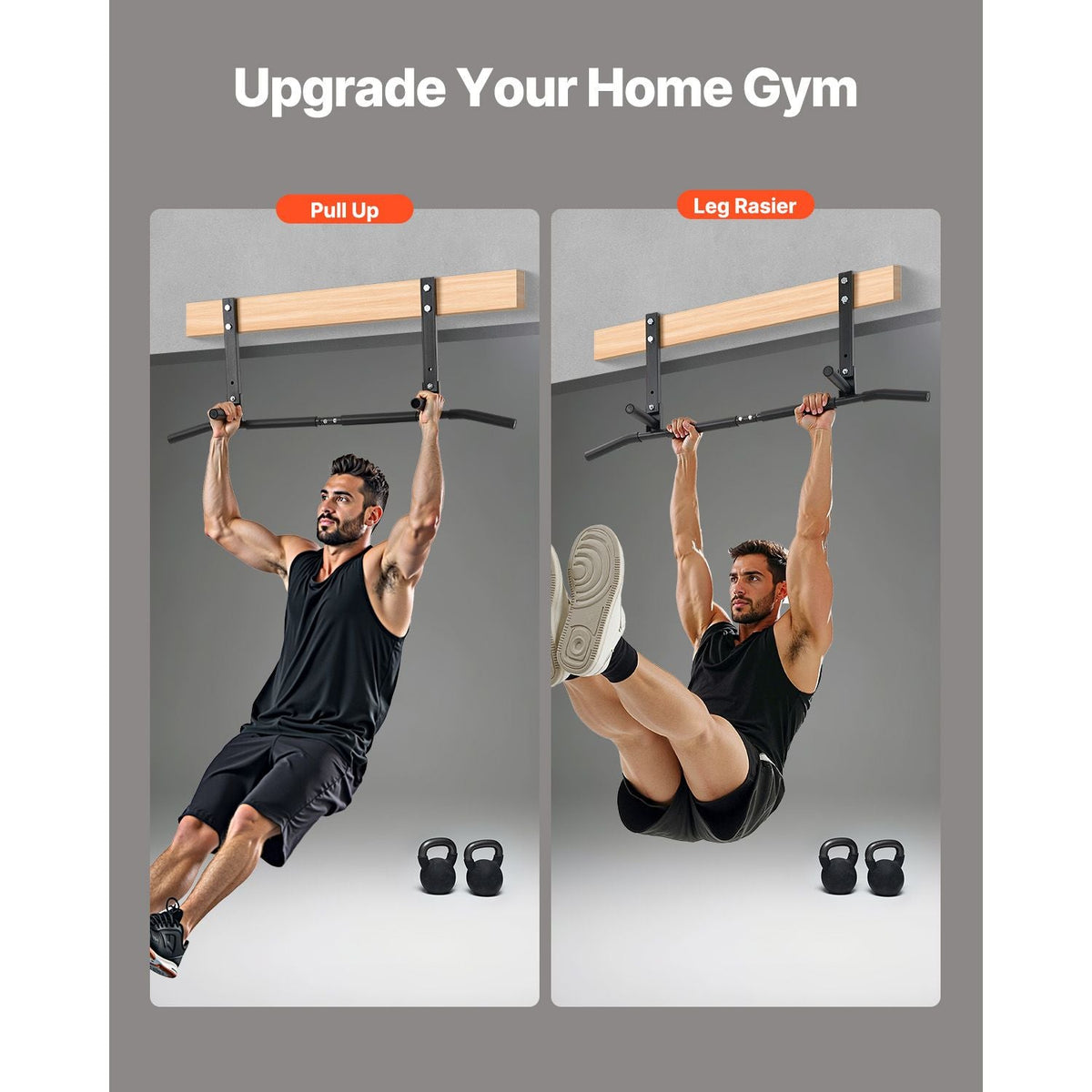 Joist Mount Pull Up Bar, Ceiling Mounted Chin Up Bar for Home Gym, Multi-Grip Pull Ups, 42 in Width Multifunctional Training Station, Heavy Duty Steel Upper Body Workout Bars, 440 lbs Capacity