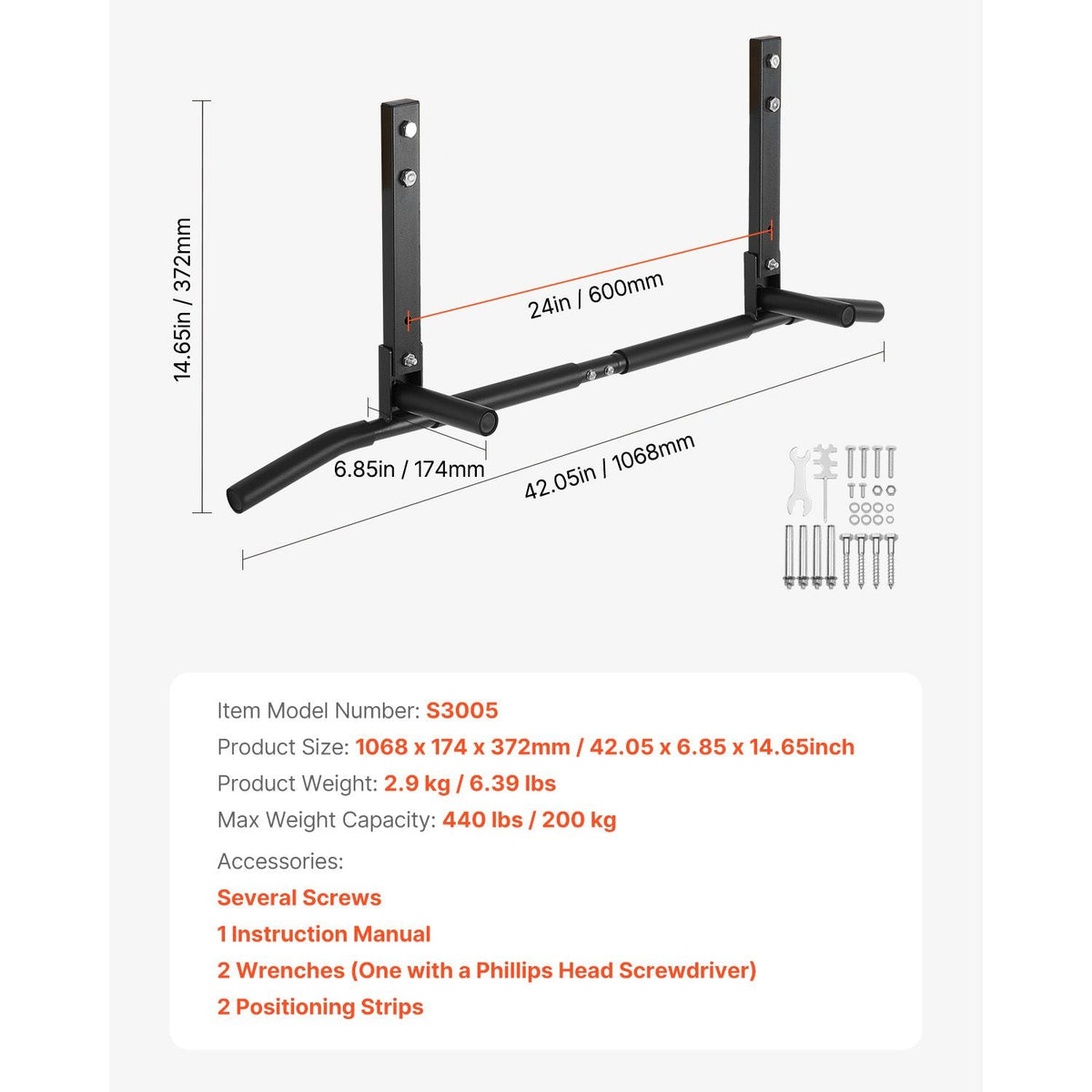 Joist Mount Pull Up Bar, Ceiling Mounted Chin Up Bar for Home Gym, Multi-Grip Pull Ups, 42 in Width Multifunctional Training Station, Heavy Duty Steel Upper Body Workout Bars, 440 lbs Capacity