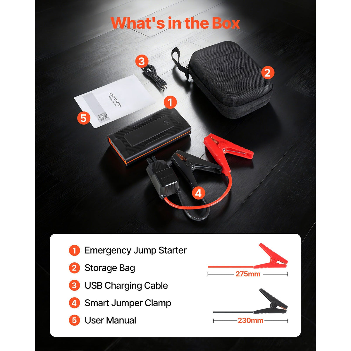 Jump Starter, 1000A Peak, Car Jumper Starter Battery Pack, 12V Portable Lithium Battery Booster, Jump Box Power Bank with 3 Modes Flashlight and Jumper Cable, for Up to 5L Gas & 3L Diesel Engine