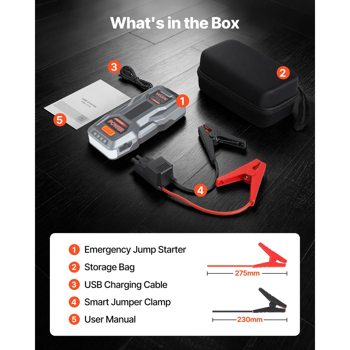 Jump Starter, 3000A Peak, Car Jumper Starter Battery Pack, 12V Portable Lithium Battery Booster, Jump Box Power Bank with 3 Modes Flashlight and Jumper Cable, for Up to 9L Gas/7L Diesel Engines