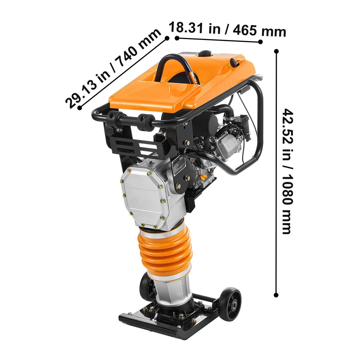 Jumping Jack Compactor, 6.5 HP Vibratory Rammer Fuel-Powered 196 cc Engine Tamper, 3600 lbs Impact Force, 26" Max Compaction Depth, for Soil, Gravel, Footings, Concrete Slabs, and Foundations