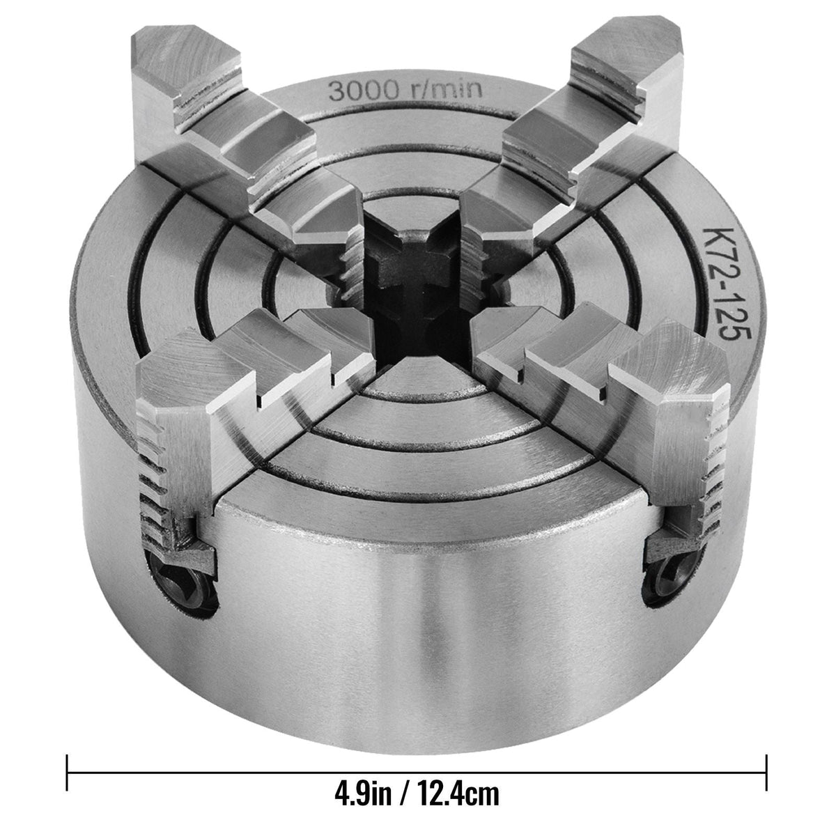 K72-125 Lathe Chuck, 5 Inch, 4-Jaw, Independent Metal Lathe Chuck with Reversible Jaw, Cast Iron Body, 0.276 -2.244 in Internal 1.89 -4.92 in External Jaw Clamping Range, for Lathes Machine