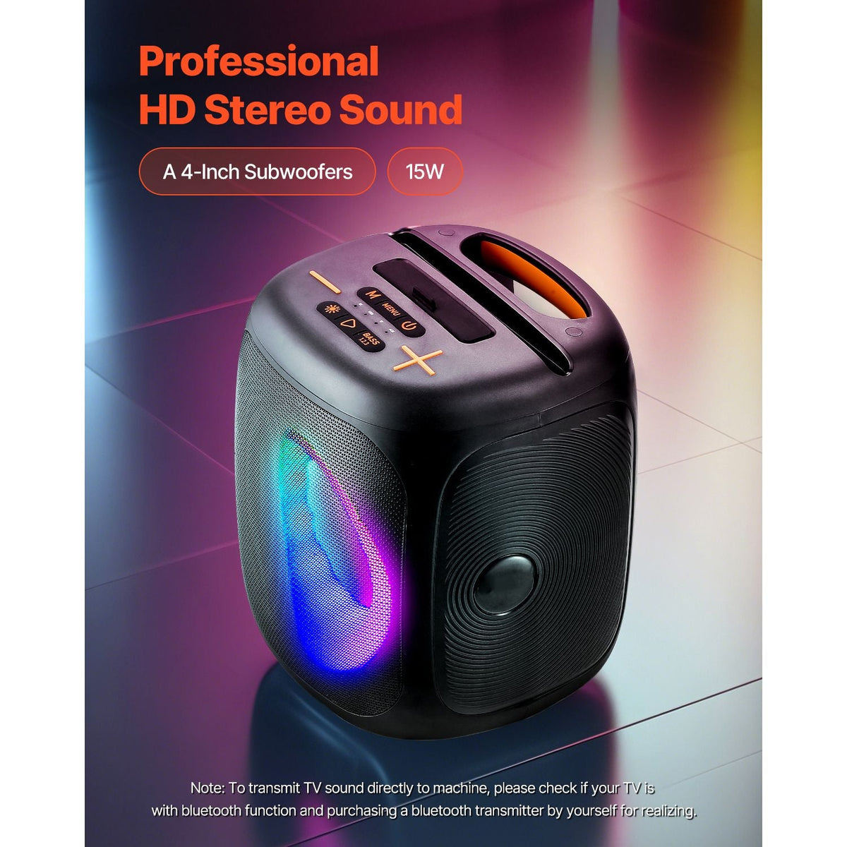 Karaoke Machine for Adults, 15W, 4-inch Portable Bluetooth Speaker with 2 Wireless Microphones, LED Light, TWS Function, Handle, Supports Micro TF Card, USB, AUX, for Home Karaoke Party Singing