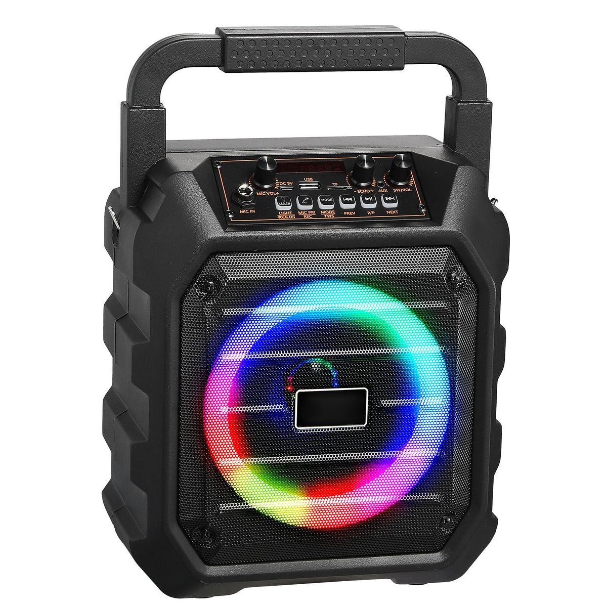 Karaoke Machine for Adults, 20W, 6.5-inch Portable Bluetooth Speaker with 2 Wireless Microphones, LED Light, TWS Function, Handle, Shoulder Strap, Support Micro TF Card, USB, AUX, for Home Party