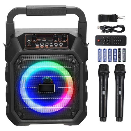Karaoke Machine for Adults, 20W, 6.5-inch Portable Bluetooth Speaker with 2 Wireless Microphones, LED Light, TWS Function, Handle, Shoulder Strap, Support Micro TF Card, USB, AUX, for Home Party