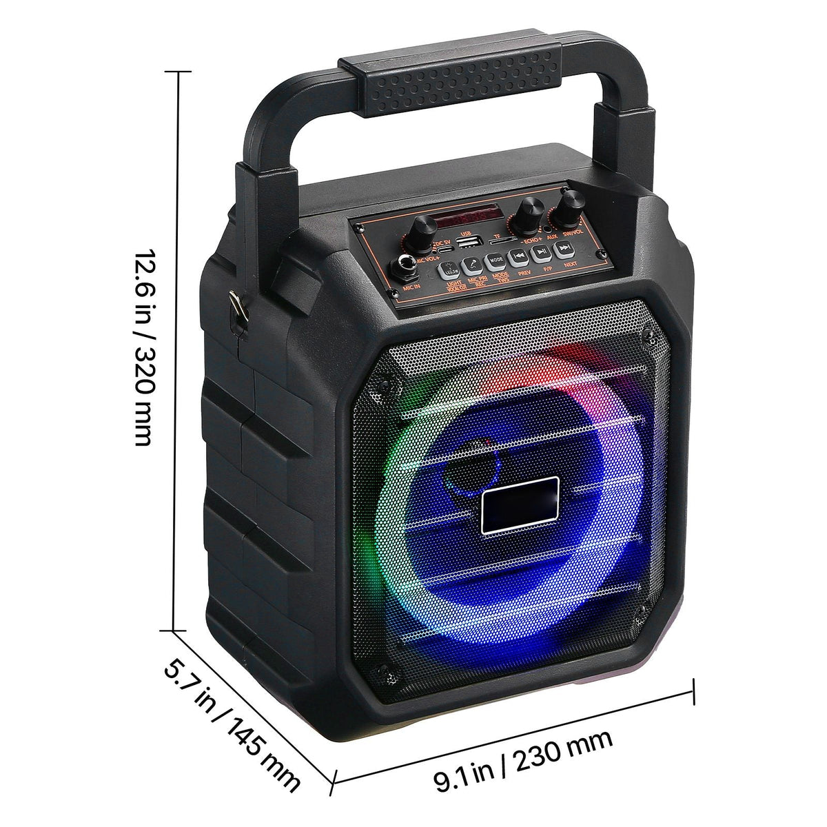 Karaoke Machine for Adults, 20W, 6.5-inch Portable Bluetooth Speaker with 2 Wireless Microphones, LED Light, TWS Function, Handle, Shoulder Strap, Support Micro TF Card, USB, AUX, for Home Party