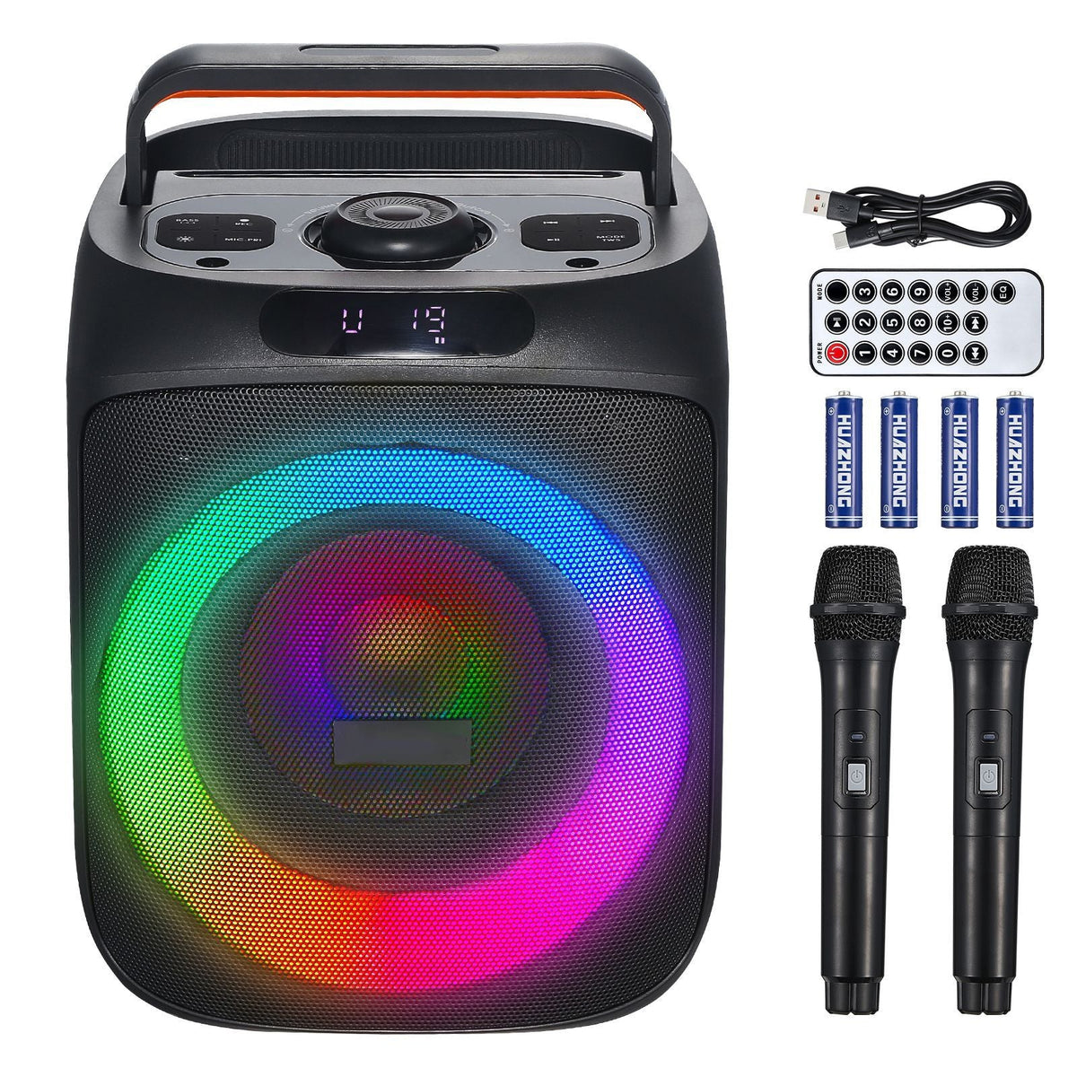 Karaoke Machine for Adults, 30W, 6.5-inch Portable Bluetooth Speaker with 2 Wireless Microphones, LED Light, TWS Function, Handle, Support Micro TF Card, USB, AUX, for Home Karaoke Party Singing