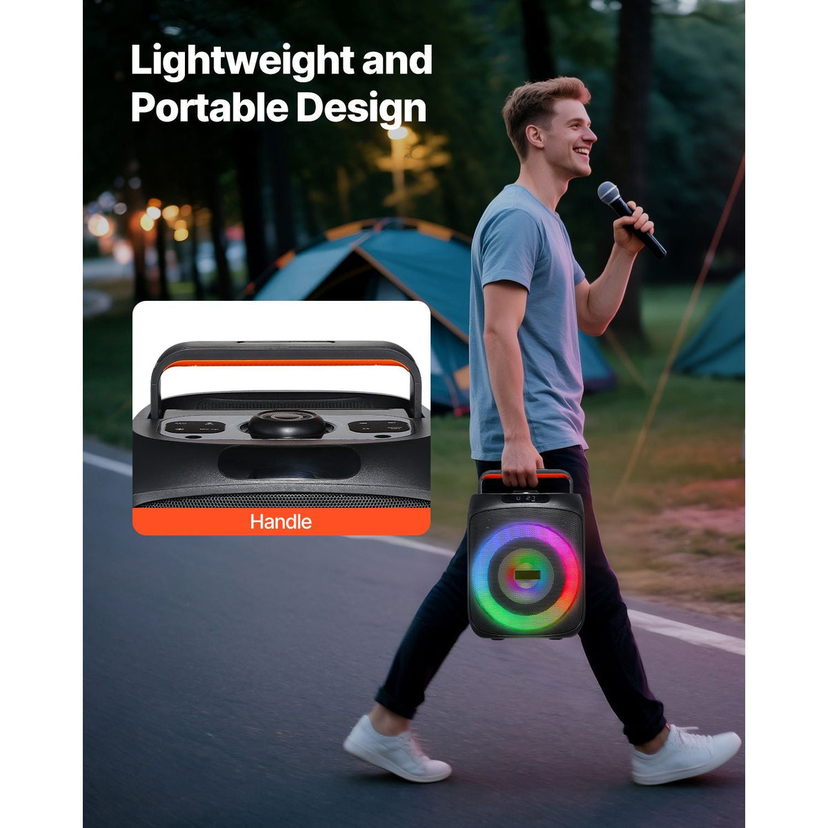 Karaoke Machine for Adults, 30W, 6.5-inch Portable Bluetooth Speaker with 2 Wireless Microphones, LED Light, TWS Function, Handle, Support Micro TF Card, USB, AUX, for Home Karaoke Party Singing