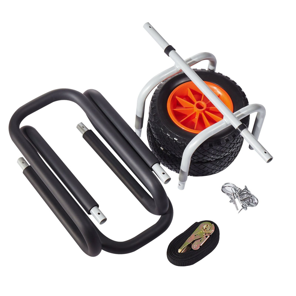 Kayak Cart, 150 lbs Load Capacity, Stand Up Paddle Board Trolley with 10-inch Solid Rubber Tires & Kickstands, Paddle Board Carrier with Ratchet Strap for Paddleboard & Surfboard Transport
