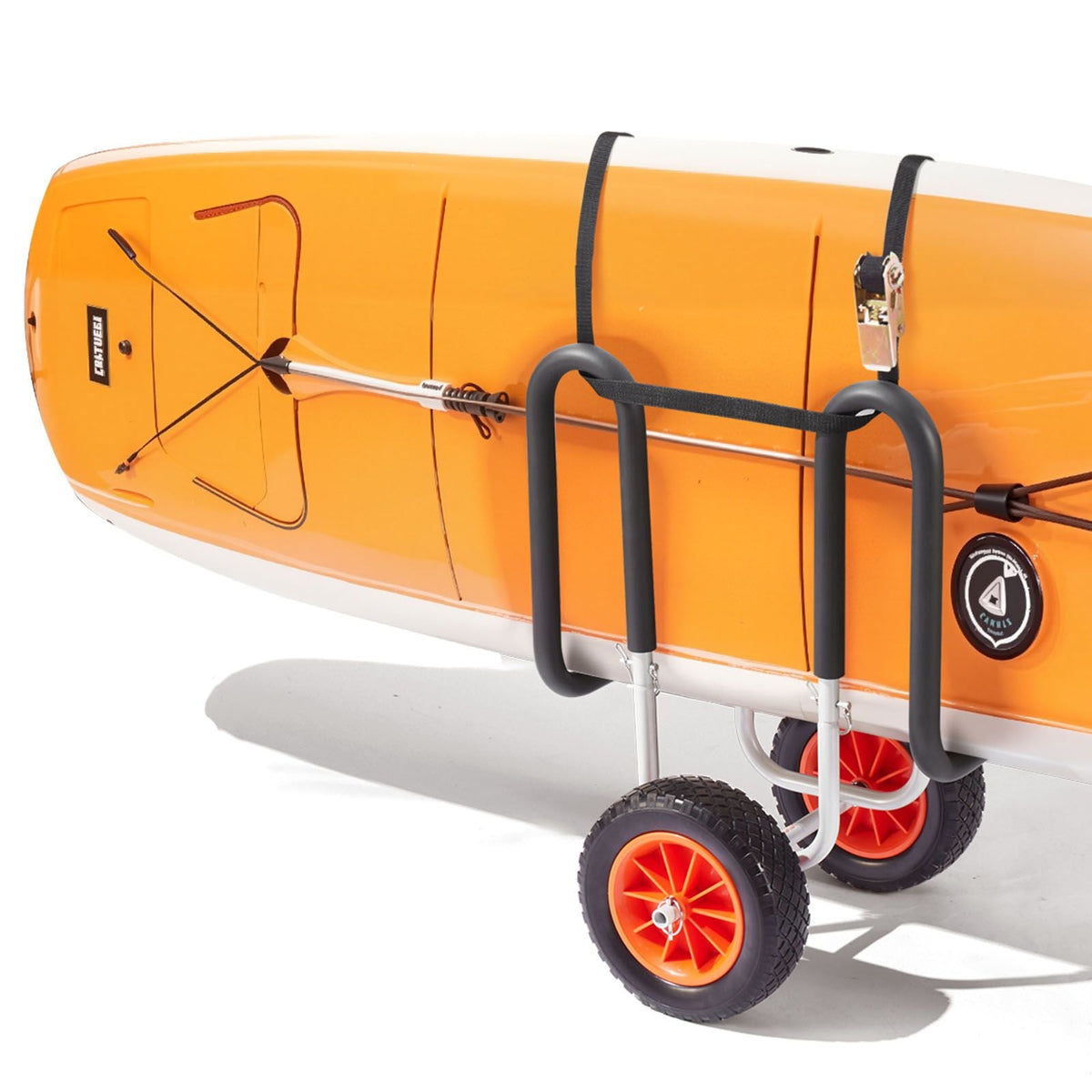 Kayak Cart, 150 lbs Load Capacity, Stand Up Paddle Board Trolley with 10-inch Solid Rubber Tires & Kickstands, Paddle Board Carrier with Ratchet Strap for Paddleboard & Surfboard Transport
