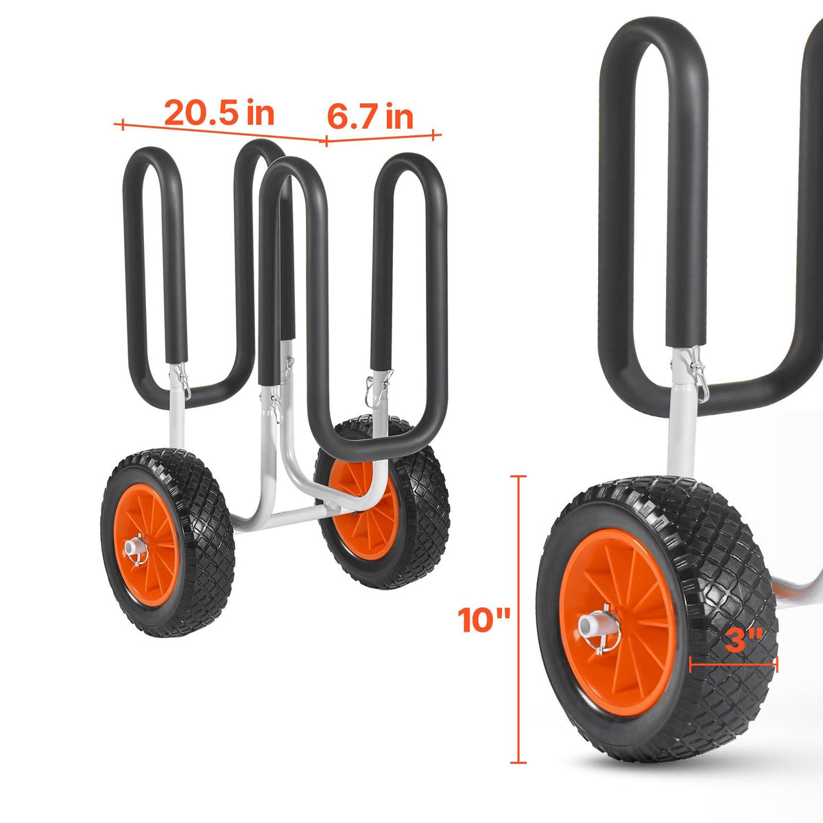 Kayak Cart, 150 lbs Load Capacity, Stand Up Paddle Board Trolley with 10-inch Solid Rubber Tires & Kickstands, Paddle Board Carrier with Ratchet Strap for Paddleboard & Surfboard Transport
