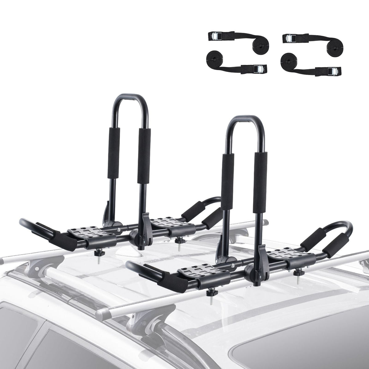 Kayak Roof Rack 1 Pair J-Bar, Soft Roof Rack Quick Folding, Top Mount Tie Down, Carrier for kayak, Surf Board, Canoe, SUP, Ski Board, Mount on Car, SUV, Truck, 1 Kayak