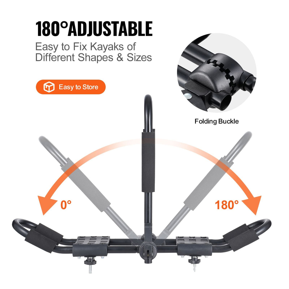 Kayak Roof Rack 1 Pair J-Bar, Soft Roof Rack Quick Folding, Top Mount Tie Down, Carrier for kayak, Surf Board, Canoe, SUP, Ski Board, Mount on Car, SUV, Truck, 1 Kayak