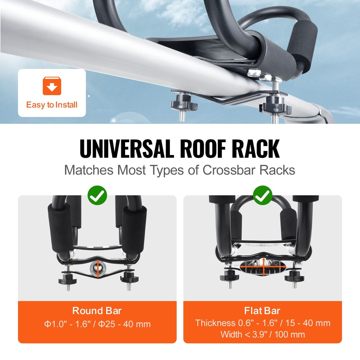 Kayak Roof Rack, 1 Pair J-Bar, Soft Roof Rack, Top Mount Tie Down, Carrier for kayak, Surf Board, Canoe, SUP, Ski Board, Mount on Car, SUV, Truck, 1 Kayak