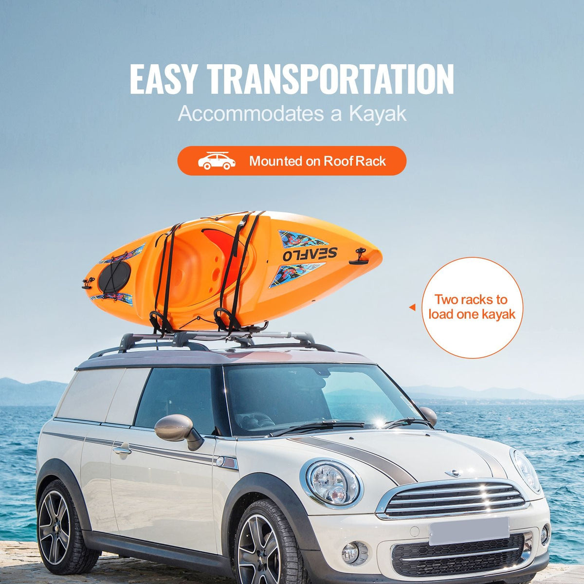 Kayak Roof Rack, 1 Pair J-Bar, Soft Roof Rack, Top Mount Tie Down, Carrier for kayak, Surf Board, Canoe, SUP, Ski Board, Mount on Car, SUV, Truck, 1 Kayak