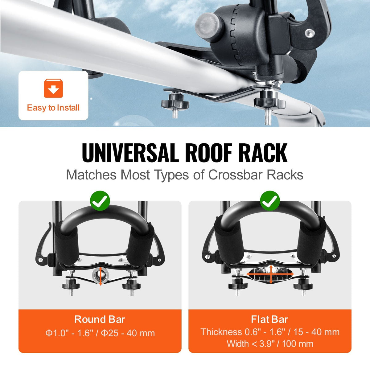 Kayak Roof Rack 2 Pairs J-Bar, Soft Roof Rack Quick Folding, Top Mount Tie Down, Carrier for kayak, Surf Board, Canoe, SUP, Ski Board, Mount on Car, SUV, Truck, 2 Kayaks
