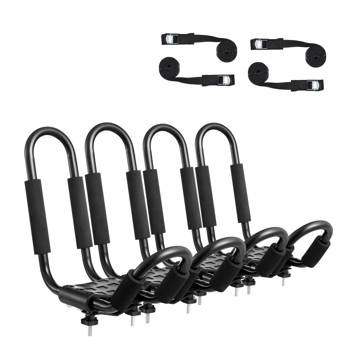 Kayak Roof Rack 2 Pairs J-Bar, Soft Roof Rack, Top Mount Tie Down, Carrier for kayak, Surf Board, Canoe, SUP, Ski Board, Mount on Car, SUV, Truck, 2 Kayaks