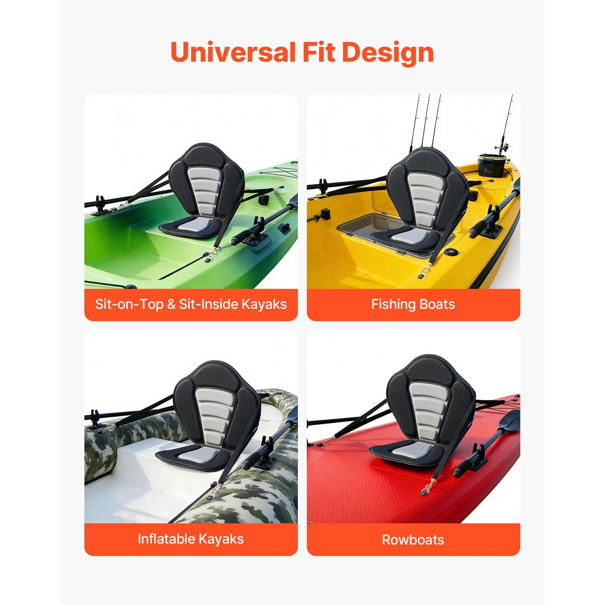 Kayak Seat, 1 Pack 0.5" Thick, Universal Paddle Board Seat with Back Support, Sit-on-Top Soft Padded Cushion with Storage Bag & Adjustable Straps for SUP, Canoe, Fishing Boat, Inflatable Kayak