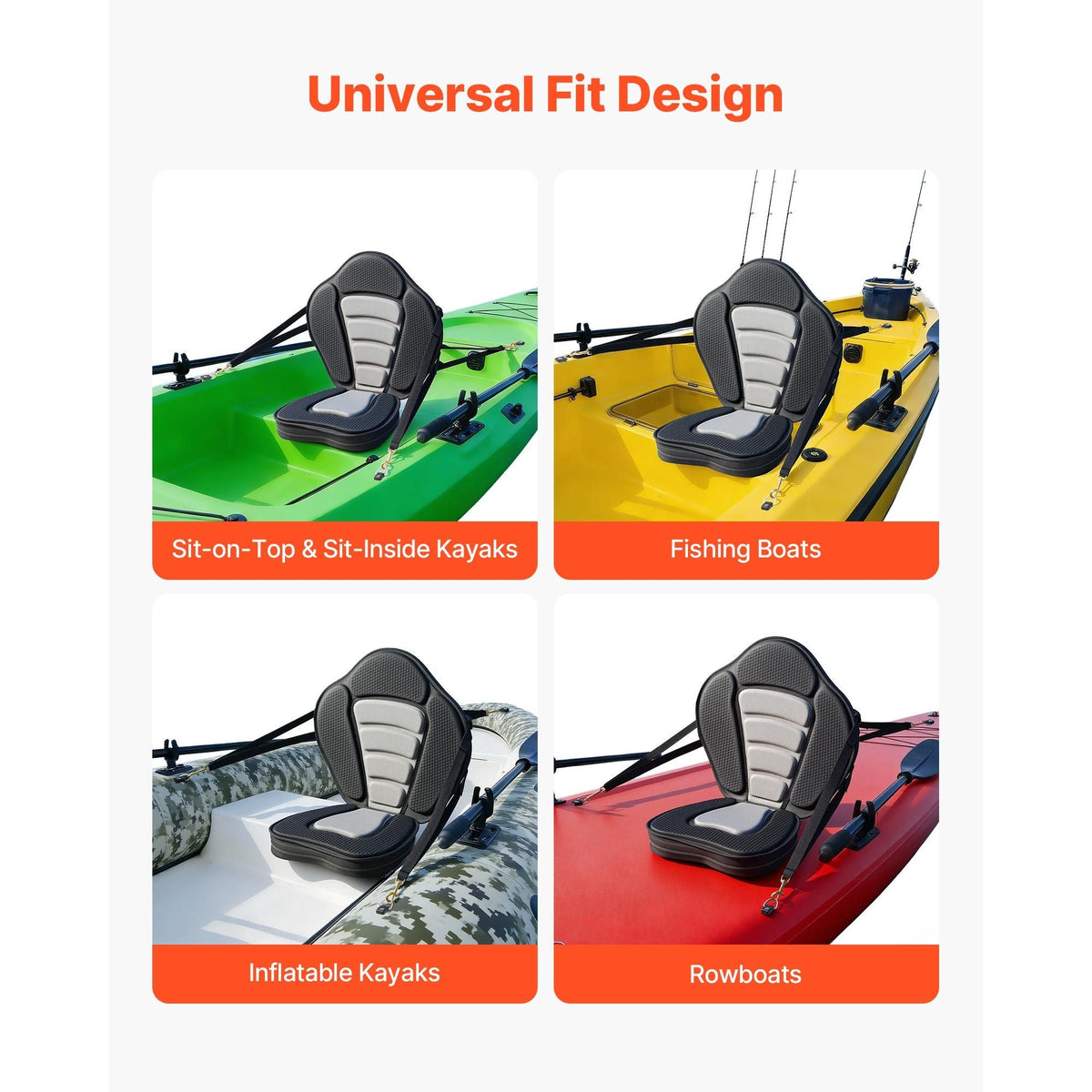 Kayak Seat, 1 Pack 2.6" Thick, Universal Paddle Board Seat with Back Support, Sit-on-Top Soft Padded Cushion with Storage Bag & Adjustable Straps for SUP, Canoe, Fishing Boat, Inflatable Kayak