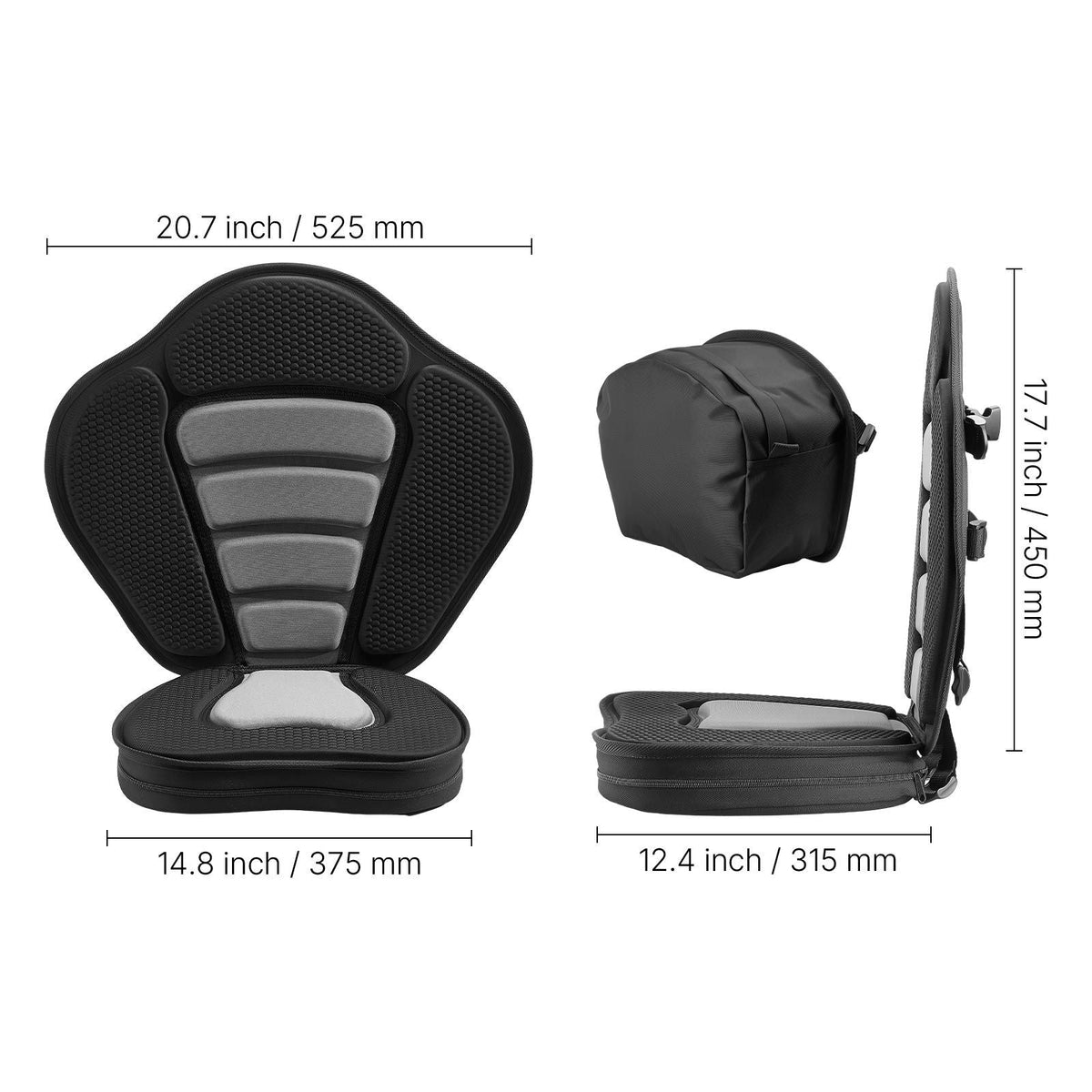 Kayak Seat, 1 Pack 2.6" Thick, Universal Paddle Board Seat with Back Support, Sit-on-Top Soft Padded Cushion with Storage Bag & Adjustable Straps for SUP, Canoe, Fishing Boat, Inflatable Kayak
