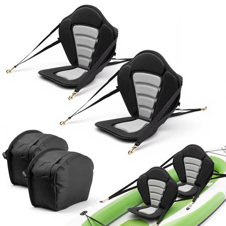 Kayak Seat, 2 Pack 0.5" Thick, Universal Paddle Board Seat with Back Support, Sit-on-Top Soft Padded Cushion with Storage Bag & Adjustable Straps for SUP, Canoe, Fishing Boat, Inflatable Kayak