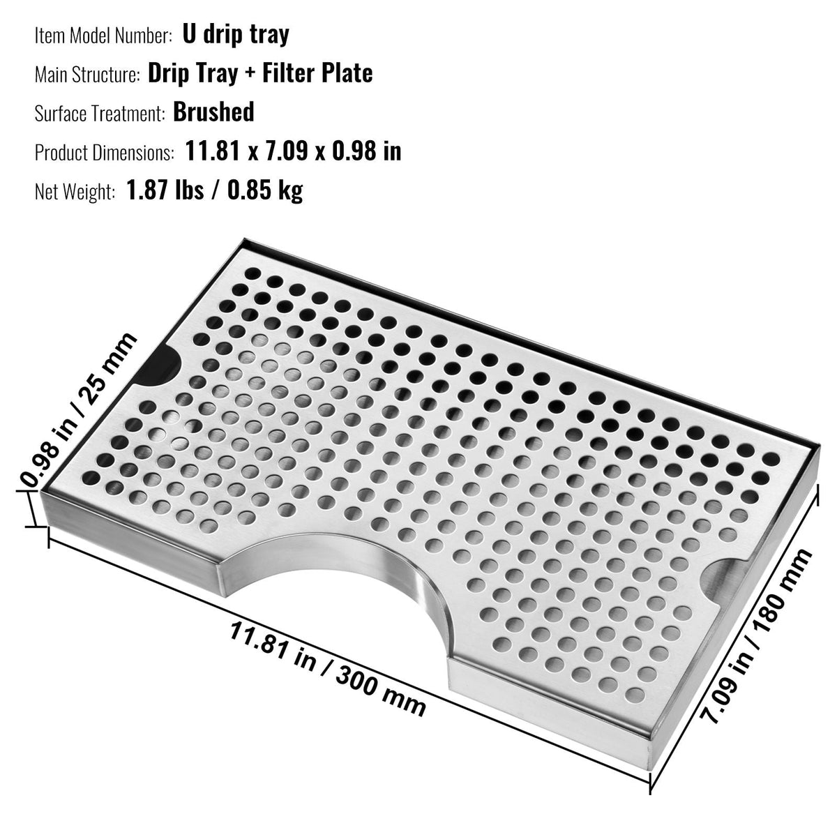 Kegerator Beer Drip Tray, 304 Stainless Steel Keg Drip Trays with 4 Non-Slip Rubber Pads and Detachable Cover, Heat / Cold Resistant Beer Tower Drip Pan for Bar Restaurant Coffee Shop Home