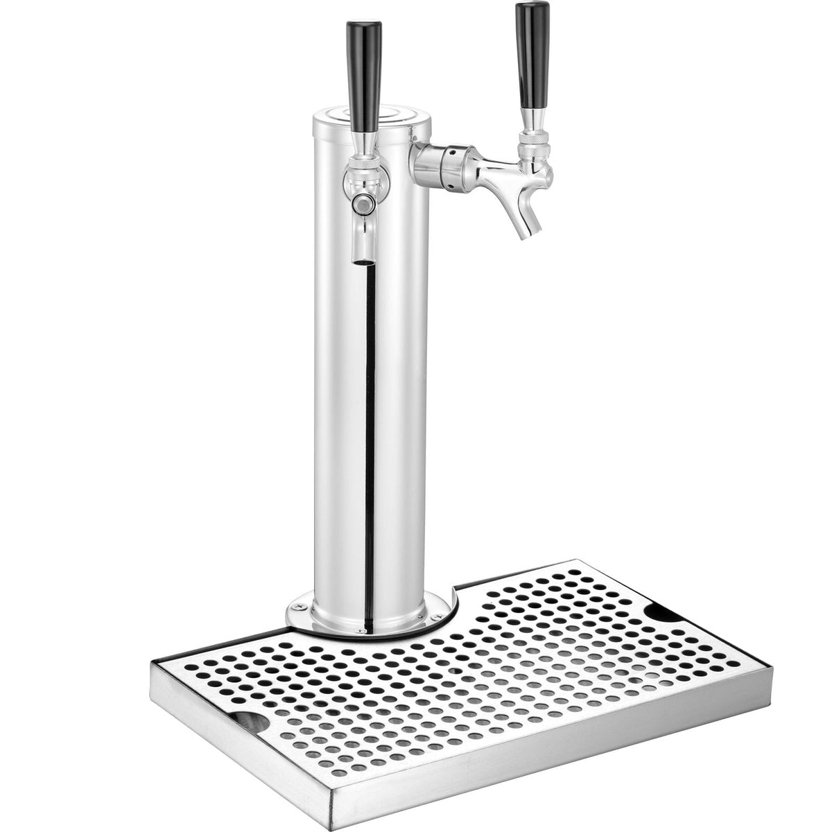 Kegerator Tower Kit, Dual Taps Beer Conversion Kit, Stainless Steel Keg Beer Tower Dispenser with Dual Gauge CGA320 Regulator & D-System Keg Coupler, Beer Drip Tray for Party Home